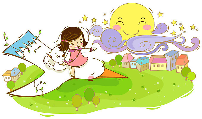 EPS 나무 식물 동물 구름 여자 별 반려견 초등학생 어린이 일러스트 포유류 상상 조류 주택 한명 사람 소녀 초원 야외 건물 반려동물 판타지 마을 달 비행 풀 개 강아지 여자만 여자한명만 어린이만 소녀만 소녀한명만 국내일러스트 자연요소 1 학생 건축물 파일형식 벡터