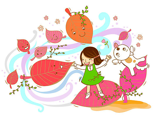 EPS 식물 동물 여자 꽃잎 꽃 반려견 초등학생 어린이 단풍 낙엽 잎 일러스트 포유류 상상 나뭇잎 한명 사람 소녀 반려동물 판타지 풀 개 강아지 여자만 여자한명만 어린이만 소녀만 소녀한명만 국내일러스트 1 학생 파일형식 벡터