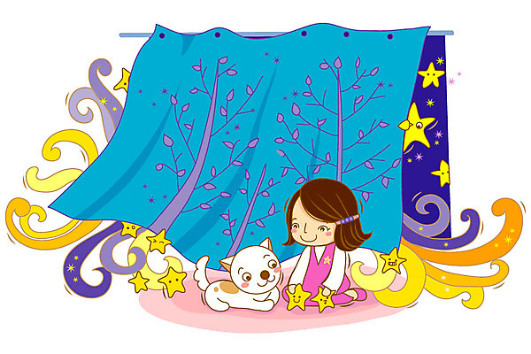 EPS 나무 식물 동물 여자 별 반려견 초등학생 어린이 일러스트 포유류 상상 실내 한명 사람 소녀 반려동물 판타지 커튼 개 강아지 여자만 여자한명만 어린이만 소녀만 소녀한명만 국내일러스트 자연요소 1 학생 내부 파일형식 벡터