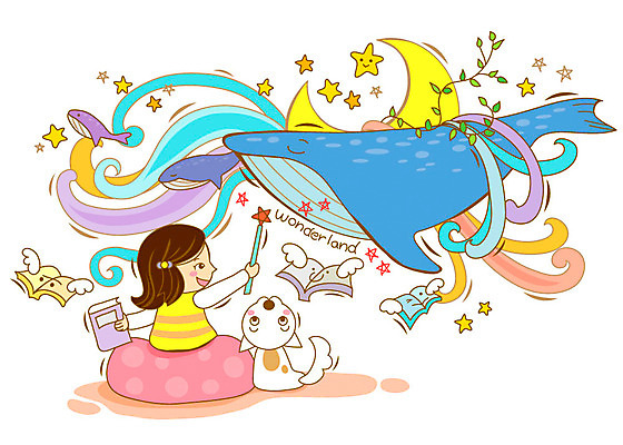 EPS 식물 동물 여자 별 반려견 초등학생 어린이 날개 일러스트 포유류 상상 한명 사람 소녀 책 반려동물 판타지 달 풀 개 강아지 고래 요술지팡이 여자만 여자한명만 어린이만 소녀만 소녀한명만 국내일러스트 자연요소 1 학생 수중동물 파일형식 벡터