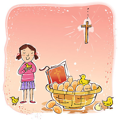 EPS 동물 여자 기념일 기독교 종교 음식 십자가 일러스트 청소년 조류 부활절 병아리 한명 사람 10대 바구니 소쿠리 계란 성경 기독교인 여자만 여자한명만 십대만 십대여자만 십대여자한명만 국내일러스트 1 종교용품 이벤트 알 파일형식 벡터