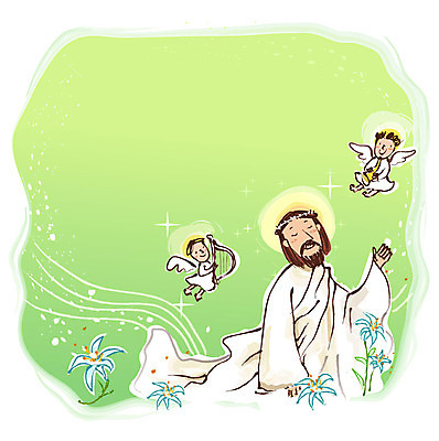 EPS 여자 남자 꽃 기독교 종교 악기 연주 일러스트 현악기 천사 사람 세명 예수 나팔 하프 국내일러스트 식물 음악 신_종교 파일형식 벡터