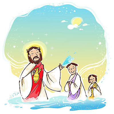 EPS 주간 여자 남자 기독교 종교 일러스트 주전자 사람 야외 세명 물 기도 예수 기독교인 구출 신도 세례 국내일러스트 자연요소 주방용품 도움 신_종교 파일형식 벡터