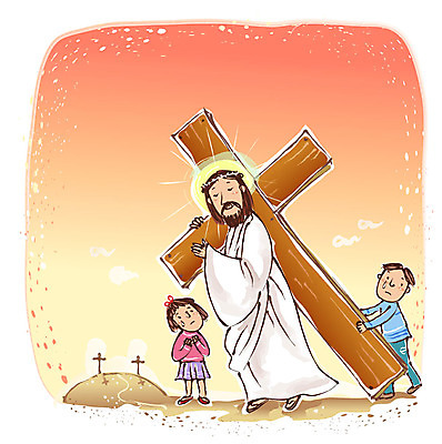 EPS 주간 구름 여자 남자 기독교 종교 어린이 십자가 일러스트 사람 소녀 소년 야외 세명 노을 일몰 무덤 예수 눈물 가시면류관 국내일러스트 자연요소 감정 종교용품 신_종교 파일형식 벡터