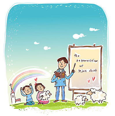 EPS 주간 동물 구름 건축물 여자 기념일 남자 기독교 종교 어린이 십자가 무지개 일러스트 부활절 사람 소녀 소년 초원 야외 건물 세명 교회 성경 목초지 양 기독교인 신도 성경공부 선교사 선교 선교활동 어린이만 국내일러스트 자연요소 건축 종교용품 포유류 종교건축 이벤트 학습 목장 파일형식 벡터 초원_자연