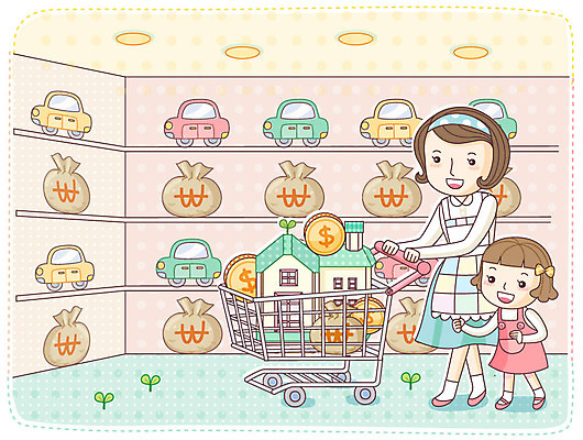 EPS 식물 건축물 여자 딸 어린이 돈 일러스트 가족 승용차 자동차 엄마 부동산 주택 사람 두명 건물 라이프 생활 금융 경제 쇼핑 새싹 상점 동전 카트 쇼핑카 돈자루 재테크 가정경제 여자만 국내일러스트 건축 육상교통 가정 관계 재산 파일형식 벡터