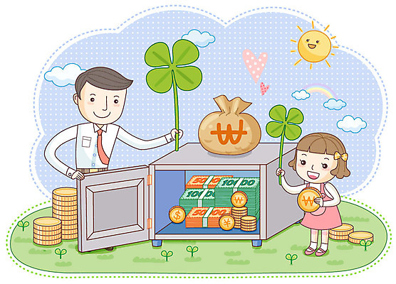 EPS 주간 구름 여자 남자 딸 어린이 무지개 지폐 돈 일러스트 가족 하늘 사람 잔디 야외 두명 라이프 생활 금융 경제 태양 새싹 상점 동전 저축 아빠 네잎클로버 클로버 재테크 가정경제 금고 부녀 금융의날 국내일러스트 자연요소 식물 가정 관계 재산 파일형식 벡터 법정기념일