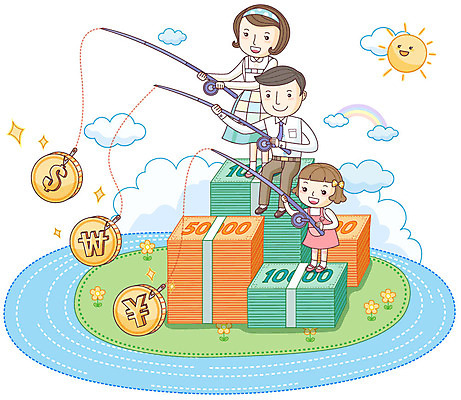EPS 주간 구름 여자 남자 딸 어린이 무지개 지폐 돈 일러스트 가족 엄마 낚시 사람 야외 라이프 생활 세명 금융 경제 태양 달러 상점 동전 아빠 엔 낚싯대 재테크 가정경제 국내일러스트 자연요소 가정 관계 레저 낚시용품 재산 파일형식 벡터