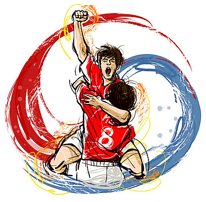 EPS 남자 나라 스포츠 올림픽 유니폼 일러스트 응원 하계올림픽 모션 포옹 축구선수 운동선수 한국 사람 동양인 두명 운동 구기 축구 기쁨 태극 국가대표 축구유니폼 경기복 세레모니 축구대표팀 한국선수 남자만 월드싸커 국내일러스트 문양 옷 감정 아시아 안기 건강 인종 파일형식 벡터