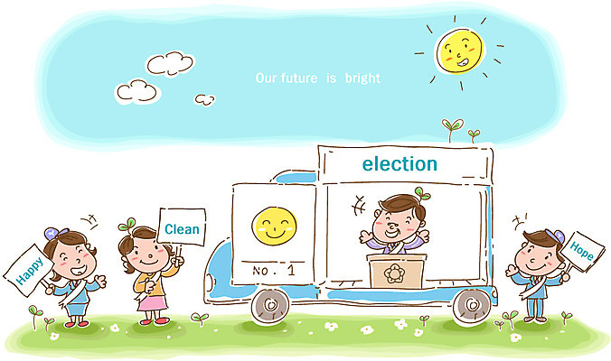 EPS 구름 여자 남자 행복 캠페인 일러스트 자동차 하늘 미소 사람 여러명 성인 태양 팻말 트럭 사회 강의 투표 선거 민주주의 사회이슈 정직 단상 선거유세 청렴 후보 성인만 국내일러스트 자연요소 감정 육상교통 다수 컨셉 프레임 표정 공동체 파일형식 벡터