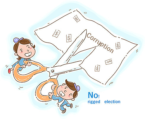 EPS 여자 남자 캠페인 일러스트 가위 사람 성인 두명 달러 사회 선거 민주주의 자르기 사회이슈 투표용지 정직 결백 부정 부정부패 부정선거 선거일 퇴치 성인만 국내일러스트 컨셉 돈 모션 문구용품 투표 공동체 파일형식 벡터