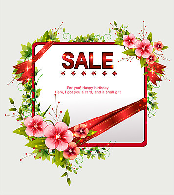 EPS 식물 템플릿 꽃 리본 잎 카드템플릿 프레임 선물 틀 이벤트 사람없음 장식 세일 축하 생일 축하카드 생일축하 이미지템플릿 카드프레임 기념일 컨셉 카드_감사 파일형식 벡터