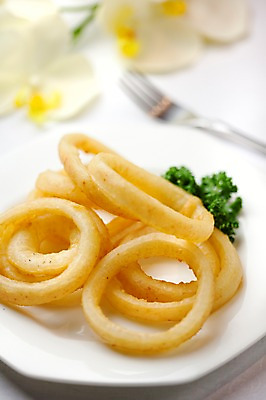 포토 JPG 해외기획촬영 접시 음식 포크 2010년일본 양파 요리 사람없음 튀김 양파링 파슬리장식 국내포토 식기 채소 장식 파일형식