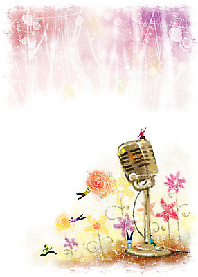 PSD 식물 꽃 문화 예술 음악 백그라운드 일러스트 상상 페인터 문화예술 사람 여러명 판타지 축제 마이크 국내일러스트 음향기기 다수 페인팅 파일형식