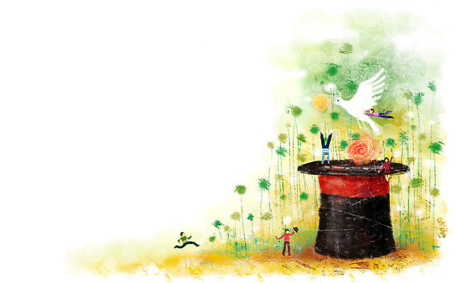 PSD 식물 동물 모자 문화 예술 백그라운드 일러스트 상상 페인터 조류 문화예술 사람 여러명 판타지 축제 공연 마술 풀 비둘기 마술사모자 마술쇼 국내일러스트 모자_잡화 잡화 다수 페인팅 이벤트 파일형식