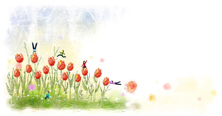 PSD 식물 꽃 문화 예술 백그라운드 꽃밭 일러스트 상상 페인터 문화예술 사람 여러명 판타지 축제 튤립 꽃축제 튤립축제 국내일러스트 다수 페인팅 파일형식