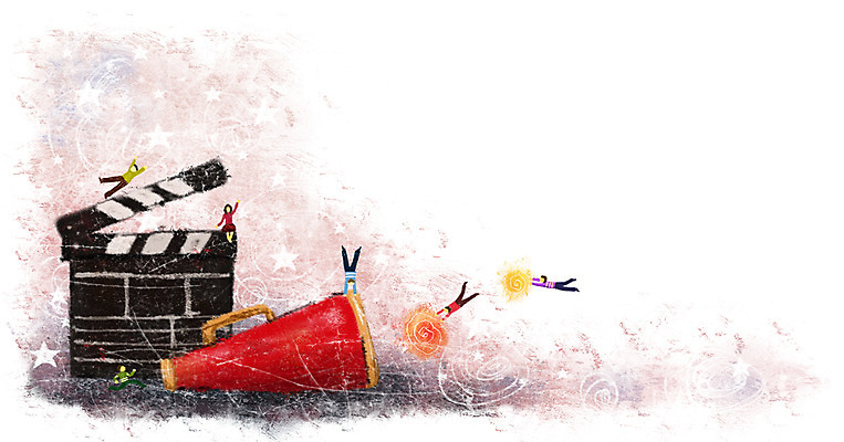 PSD 문화 예술 백그라운드 일러스트 상상 페인터 문화예술 안내 사람 여러명 판타지 촬영 축제 확성기 클래퍼보드 알림 영화 오브젝트 영화촬영 영화제 영화축제 예술축제 국내일러스트 다수 페인팅 파일형식