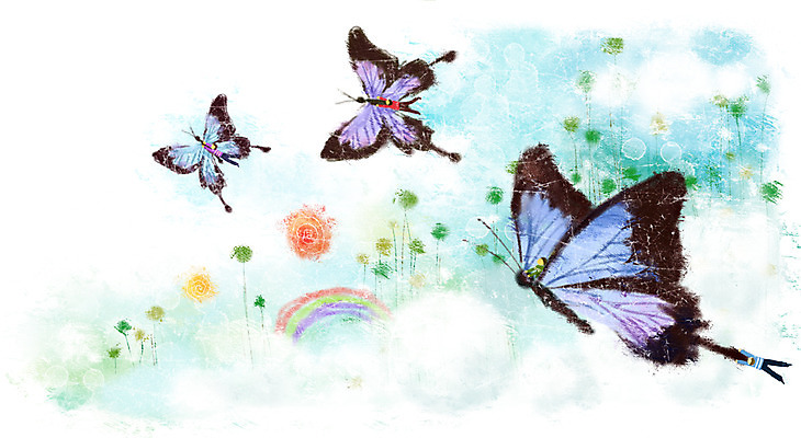 PSD 식물 구름 문화 예술 나비 곤충 백그라운드 무지개 일러스트 상상 페인터 하늘 문화예술 사람 판타지 축제 비행 나비축제 국내일러스트 자연요소 동물 페인팅 파일형식