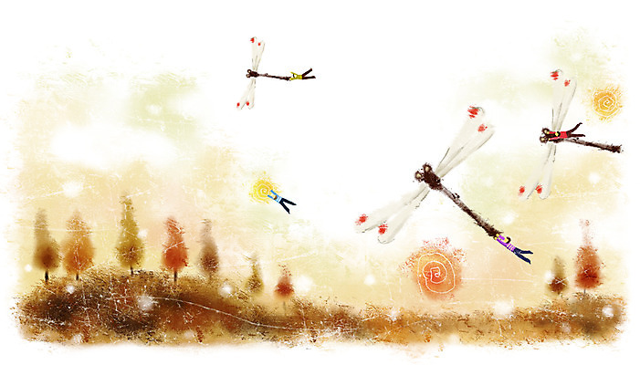 PSD 나무 식물 동물 계절 문화 예술 곤충 백그라운드 일러스트 상상 페인터 문화예술 사람 여러명 판타지 축제 가을 비행 잠자리 가을배경 국내일러스트 다수 페인팅 파일형식 가을_계절