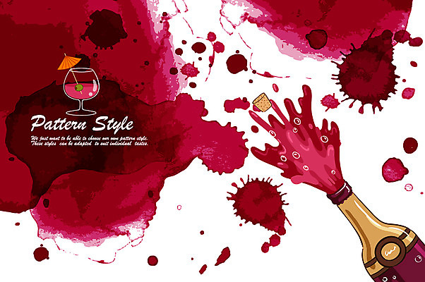 EPS 디자인 백그라운드 패턴 와인잔 술잔 일러스트 자연 붓터치 술병 잔 사람없음 컵 빨간색 와인 물감 와인병 번짐 코르크 국내일러스트 식기 컬러 무늬 병_용기 주류 미술도구 생태계 파일형식 벡터 효과