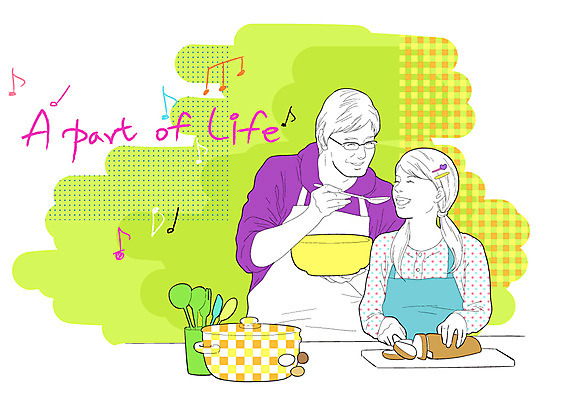 EPS 라이프스타일 식기 여자 남자 딸 행복 어린이 빵 가사 음표 일러스트 가족 도마 수저 사랑 요리 웃음 사람 소녀 20대 성인 두명 30대 주방 가족라이프 아빠 냄비 자르기 먹여주기 부녀 국내일러스트 기호 감정 음악 음식 관계 모션 주방용품 표정 청년 생활 장년 솥 먹기 파일형식 벡터