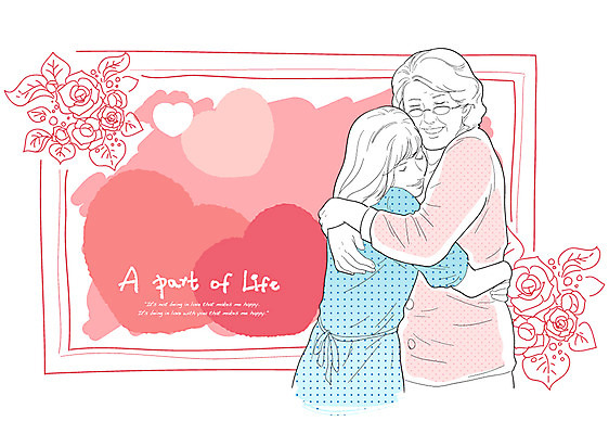 EPS 라이프스타일 여자 노년 꽃 행복 할머니 액자 일러스트 가족 안기 포옹 손녀 사랑 사람 20대 성인 두명 30대 장미 하트 가족라이프 여자만 성인여자만 성인만 국내일러스트 모양 식물 감정 관계 모션 청년 생활 장년 손주 파일형식 벡터