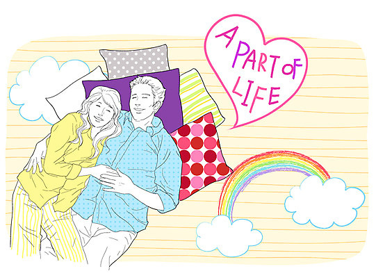 EPS 구름 라이프스타일 부부 커플 여자 남자 행복 무지개 쿠션 일러스트 베개 사랑 사람 20대 성인 두명 30대 가족라이프 성인만 국내일러스트 자연요소 감정 가족 관계 침구 청년 생활 장년 파일형식 벡터