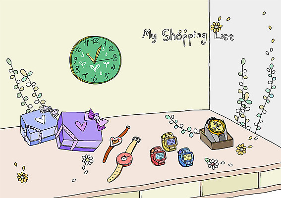 PSD 잡화 꽃잎 꽃 리본 시계 생활용품 백그라운드 일러스트 탁자 실내 선물포장 선물 사람없음 선물상자 쇼핑 상자 손목시계 벽시계 오브젝트 쇼핑리스트 리스트 국내일러스트 식물 가구 포장 장신구 내부 파일형식