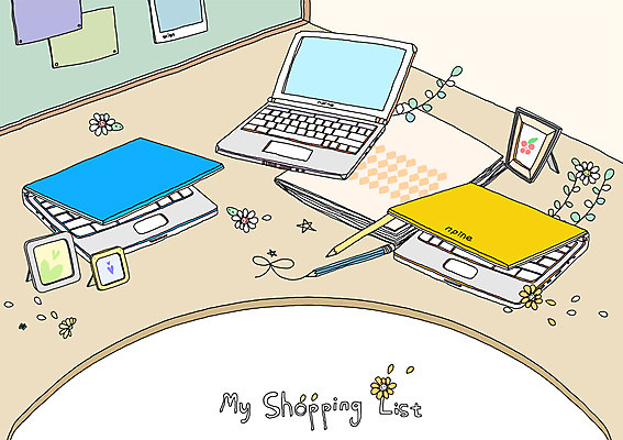 PSD 잡화 꽃잎 꽃 액자 백그라운드 일러스트 실내 사람없음 노트북 전자제품 쇼핑 컴퓨터 필기구 연필 책상 오브젝트 파일 쇼핑리스트 리스트 국내일러스트 식물 가구 문구용품 학용품 내부 파일형식