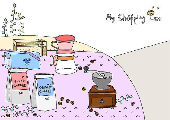 PSD 잡화 꽃잎 꽃 커피 백그라운드 일러스트 실내 선물포장 사람없음 선물상자 전자제품 쇼핑 상자 가전제품 원두 커피메이커 오브젝트 그라인더 쇼핑리스트 리스트 국내일러스트 식물 음료 포장 선물 내부 커피용품 파일형식