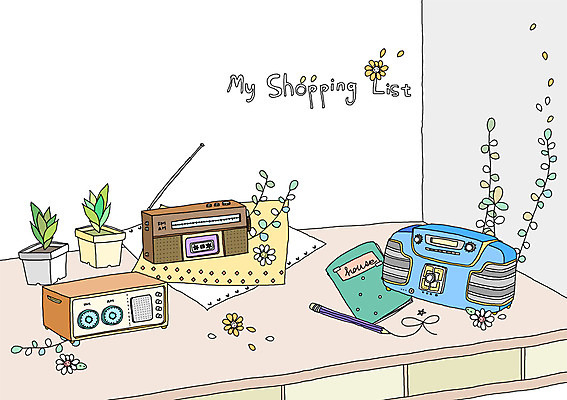 PSD 식물 잡화 꽃잎 꽃 화분 음향기기 백그라운드 일러스트 탁자 실내 사람없음 쇼핑 필기구 연필 다이어리 카세트테이프 오브젝트 라디오 손수건 쇼핑리스트 리스트 국내일러스트 가구 문구용품 학용품 내부 전자제품 사무용품 파일형식