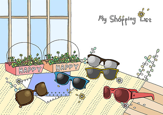 PSD 식물 잡화 꽃잎 꽃 화분 백그라운드 잎 일러스트 창문 실내 사람없음 쇼핑 선글라스 오브젝트 손수건 쇼핑리스트 리스트 국내일러스트 안경 내부 파일형식