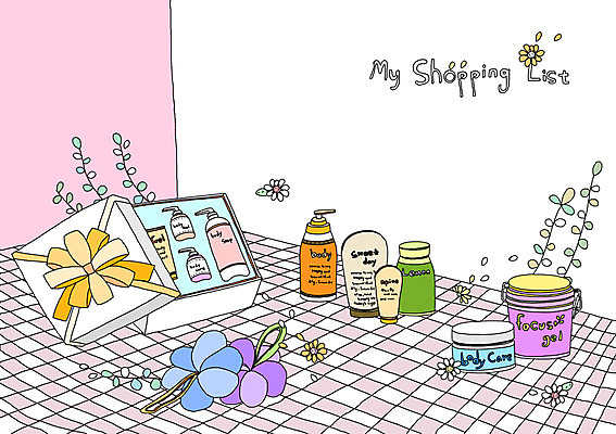 PSD 잡화 꽃잎 꽃 생활용품 백그라운드 일러스트 실내 사람없음 선물상자 쇼핑 세트 상자 위생용품 머리핀 오브젝트 로션 샴푸 쇼핑리스트 리스트 바디로션 바디용품 바디용품세트 바디워시 바디케어 샤워용품 클렌징폼 국내일러스트 식물 장신구 선물 내부 화장품 미용용품 세안용품 파일형식