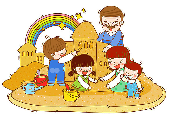 EPS 라이프스타일 여자 남자 행복 어린이 무지개 일러스트 가족 놀이 엄마 미소 웃음 사람 소녀 소년 여러명 성인 해변 라이프 모래사장 물뿌리개 아기 아빠 모래성 국내일러스트 자연요소 감정 모래 바다 다수 관계 표정 생활 파일형식 벡터