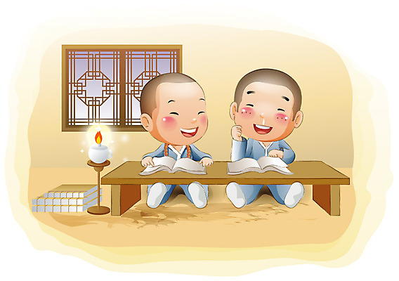 EPS 기념일 남자 종교 초등학생 어린이 불교 일러스트 웃음 사람 앉기 소년 두명 책 독서 부처님오신날 등불 승려 책상 종교캐릭터 동자승 호롱불 등잔 남자만 어린이만 소년만 불교캐릭터 일러캐릭터 캐릭터 학생 가구 모션 조명 표정 이벤트 성직자 파일형식 벡터