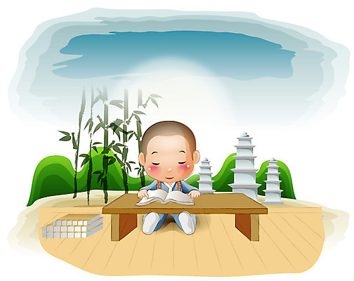 EPS 나무 식물 기념일 남자 종교 초등학생 어린이 불교 일러스트 하늘 산 한명 사람 소년 야외 책 독서 부처님오신날 석탑 승려 대나무 책상 불교용품 종교캐릭터 동자승 남자만 남자한명만 어린이만 소년만 소년한명만 불교캐릭터 일러캐릭터 캐릭터 1 학생 가구 종교용품 이벤트 탑 성직자 파일형식 벡터