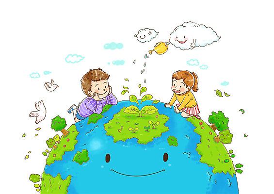 PSD 나무 식물 동물 구름 여자 남자 지구 초등학생 어린이 캠페인 일러스트 자연 조류 사람 소녀 소년 두명 새싹 자연보호 환경 그린캠페인 물뿌리개 환경보전 물주기 그린데이 지구의날 어린이만 국내일러스트 자연요소 학생 기념일 모션 데이이벤트 보호 사회이슈 생태계 파일형식