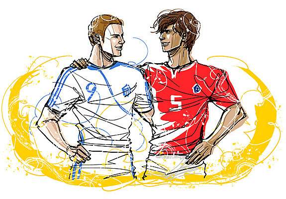 EPS 서양인 외국인 백인 남자 나라 스포츠 유니폼 일러스트 모션 어깨동무 축구선수 운동선수 한국 웃음 사람 동양인 20대 성인 두명 운동 구기 마주보기 축구 그리스 격려 국가대표 그리스인 축구유니폼 경기복 축구대표팀 한국선수 남자만 성인남자만 청년만 청년남자만 성인만 월드싸커 국내일러스트 옷 감정 유럽 아시아 포즈 표정 건강 인종 청년 파일형식 벡터