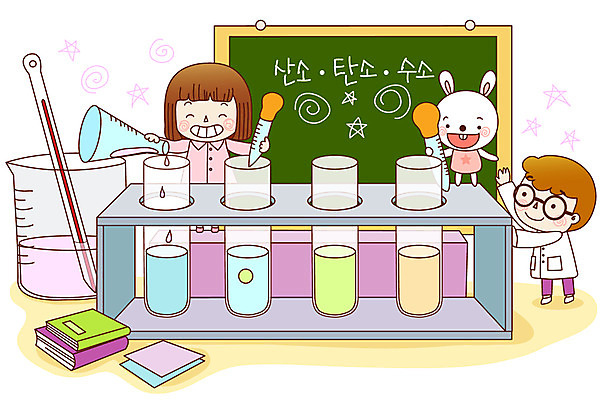 EPS 학생 여자 어린이교육 교육 남자 초등학생 어린이 과학 일러스트 교과목 수업 실내 초등학교 실험기구 실험 초등교육 미소 웃음 사람 소녀 소년 두명 책 칠판 화학 온도계 체온계 스포이트 플라스크 시험관 비커 삼각플라스크 용액 과학교육 화학실험 화학수업 어린이만 국내일러스트 학교 표정 내부 피펫 파일형식 벡터