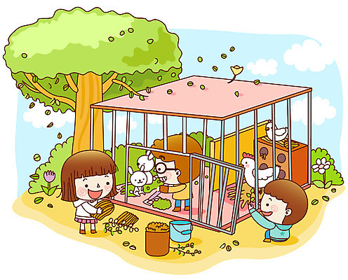 EPS 주간 나무 식물 동물 구름 학생 여자 어린이교육 교육 남자 꽃 초등학생 어린이 일러스트 포유류 교과목 조류 하늘 수업 초등학교 초등교육 사람 소녀 소년 야외 세명 바구니 토끼 닭 축산업 먹이 축사 어린이만 국내일러스트 자연요소 건축물 산업 학교 반려동물 파일형식 벡터