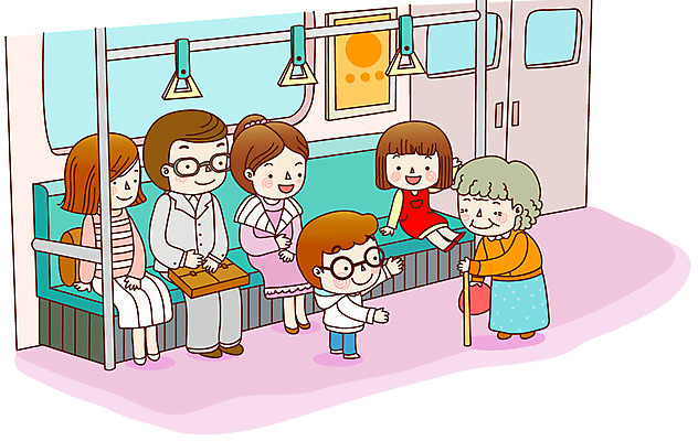 EPS 주간 학생 여자 어린이교육 교육 노년 남자 할머니 초등학생 어린이 의자 일러스트 교과목 지팡이 수업 실내 초등학교 초등교육 미소 웃음 사람 소녀 소년 여러명 야외 예절 도덕 전철 양보 노인공경 자리양보 국내일러스트 자연요소 육상교통 가구 다수 학교 대중교통 표정 성인 내부 배려 파일형식 벡터