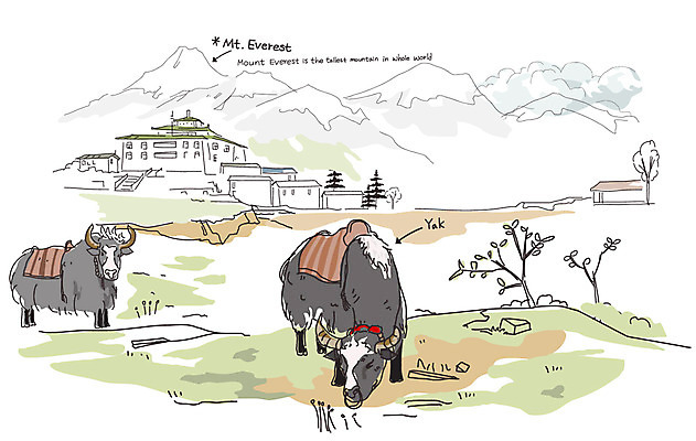 EPS 주간 나무 식물 동물 척추동물 육지동물 건축물 건축 나라 해외여행 여행 백그라운드 일러스트 포유류 산 풍경 초원 사람없음 야외 건물 관광지 목장 세계여행 소 방목 들소 세계명소 야크 에베레스트 국내일러스트 자연요소 해외 세계 축산업 파일형식 벡터