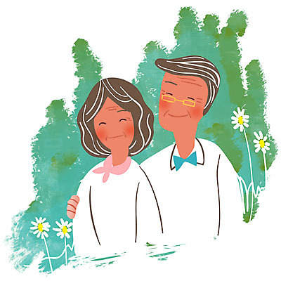 EPS 클립아트 식물 여자 할아버지 노년 남자 꽃 행복 할머니 일러스트 사랑 미소 웃음 사람 성인 두명 노부부 화목 가족라이프 노인만 성인만 국내일러스트 라이프스타일 부부 감정 컨셉 가족 표정 파일형식 벡터
