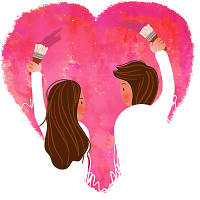 EPS 클립아트 부부 커플 여자 남자 일러스트 사랑 미소 웃음 사람 성인 두명 마주보기 희망 화목 하트 가족라이프 색칠 페인트칠 페인트붓 성인만 국내일러스트 모양 라이프스타일 감정 컨셉 가족 관계 모션 페인팅 표정 붓 파일형식 벡터