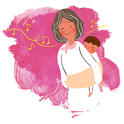 EPS 클립아트 여자 노년 할머니 일러스트 노래 가족 손자 미소 웃음 사람 성인 두명 아기 가족라이프 손주 낮잠 업기 여자만 국내일러스트 라이프스타일 남자 음악 관계 모션 표정 잠 파일형식 벡터