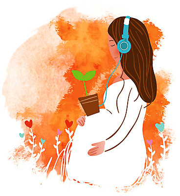 EPS 클립아트 식물 여자 화분 음악 이어폰 일러스트 가족 엄마 한명 사람 성인 새싹 헤드폰 헤드셋 임산부 임신 가족라이프 태교 여자만 여자한명만 성인여자만 성인만 국내일러스트 1 라이프스타일 음향기기 관계 문화예술 파일형식 벡터
