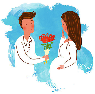 EPS 클립아트 식물 부부 커플 여자 남자 꽃 꽃다발 일러스트 선물 사랑 사람 성인 두명 화목 임산부 임신 가족라이프 감동 성인만 국내일러스트 라이프스타일 감정 컨셉 가족 관계 파일형식 벡터