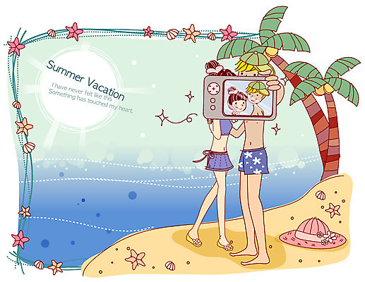 EPS 주간 나무 식물 모자 커플 계절 여자 남자 수영복 여유 한쌍 바다 여행 일러스트 휴가 휴식 여름방학 사랑 사람 20대 성인 취미 해변 야외 두명 라이프 물 여름 여름휴가 바캉스 비키니 모래사장 야자수 카메라 사진촬영 촬영 디지털카메라 셀프카메라 기념사진 청년만 성인만 국내일러스트 자연요소 잡화 옷 감정 컨셉 관계 방학 청년 생활 전자제품 파일형식 벡터 여름_계절