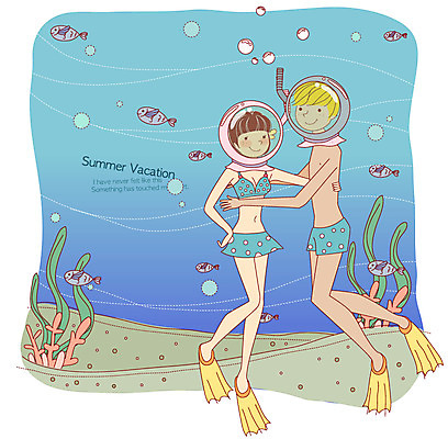 EPS 동물 커플 계절 여자 남자 수영복 여유 한쌍 바다 여행 일러스트 휴가 휴식 여름방학 사랑 어류 미소 웃음 사람 20대 성인 취미 두명 라이프 물 여름 여름휴가 바캉스 비키니 바닷속 해저 수영 해조류 오리발 잠수 미역 청년만 성인만 국내일러스트 자연요소 옷 감정 컨셉 관계 방학 표정 청년 생활 수중 수중동물 수상스포츠 해양식물 파일형식 벡터 여름_계절