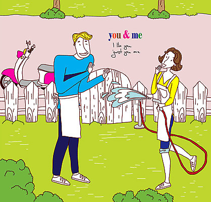 EPS 주간 나무 식물 커플 여자 남자 감정 길 육상교통 일러스트 사랑 미소 웃음 사람 잔디 20대 성인 야외 두명 물 30대 울타리 정원 오토바이 호스 성인만 국내일러스트 자연요소 교통수단 관계 표정 청년 장년 담장 바이크 파일형식 벡터